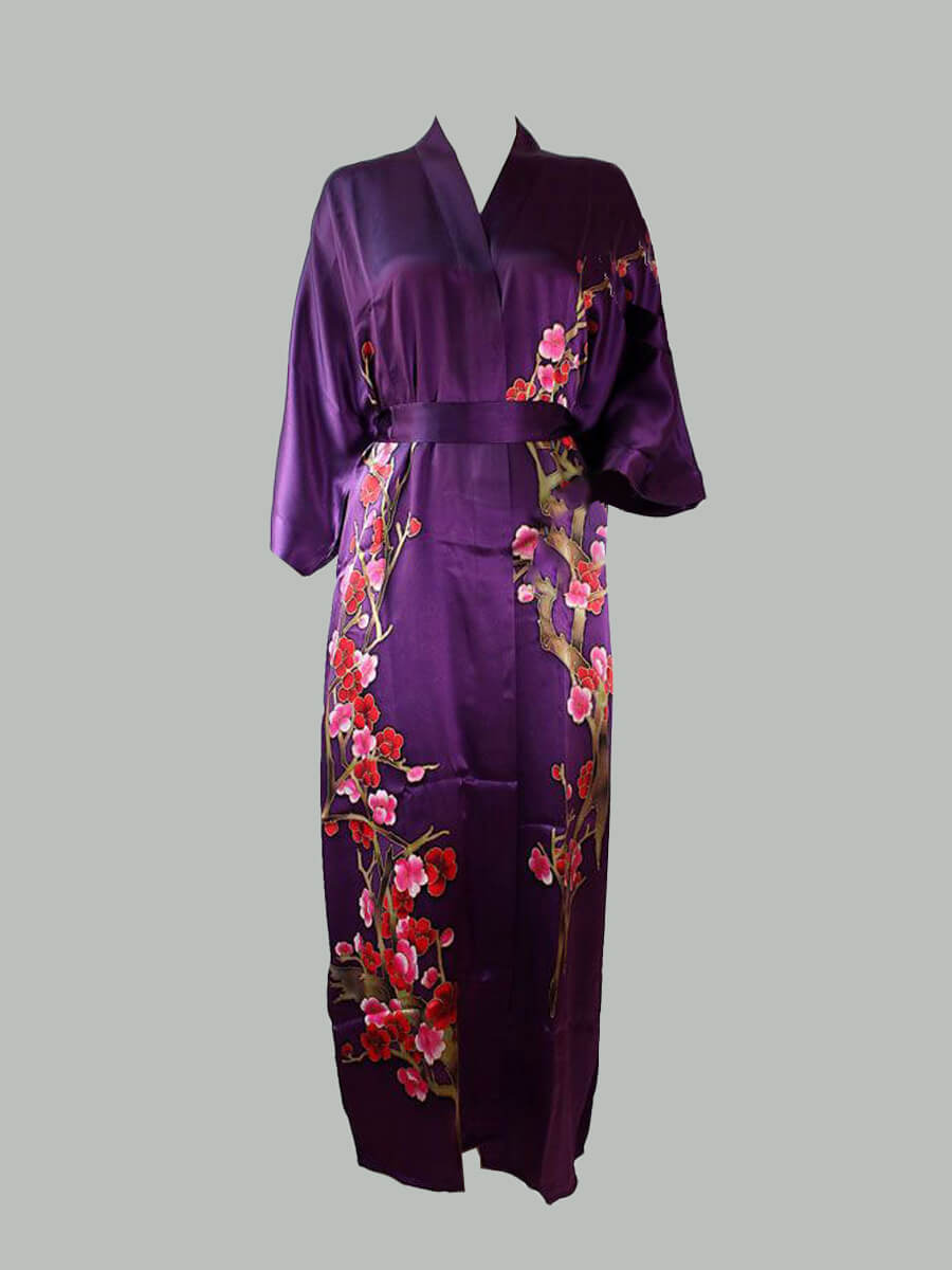 16 Momme Blossoming Long Silk Kimono Robe
