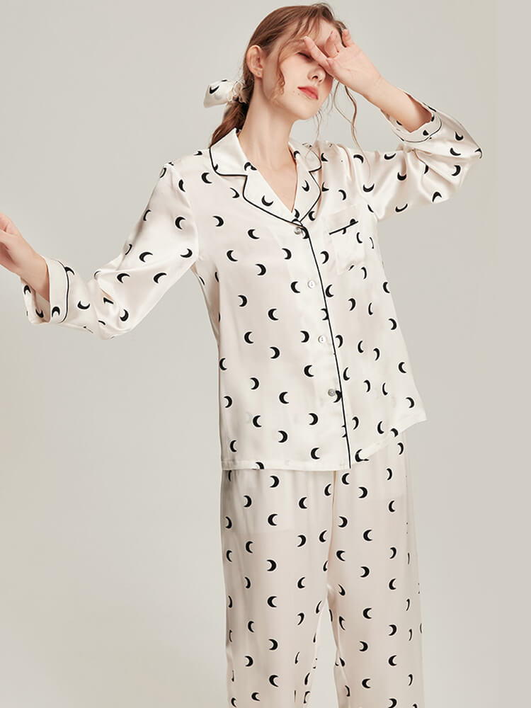 19 Momme Striped Long Sleeve Silk Pajama Shorts Set