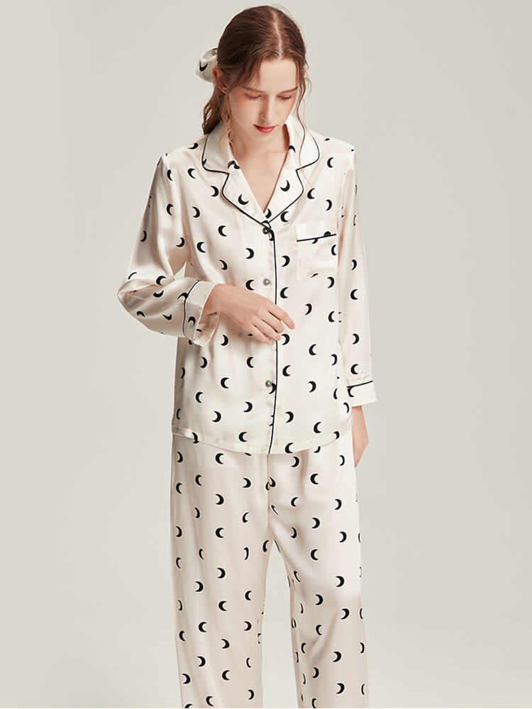 19 Momme Striped Long Sleeve Silk Pajama Shorts Set