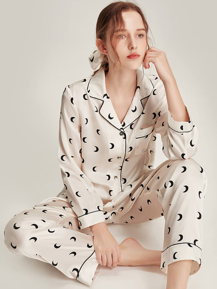 19 Momme Striped Long Sleeve Silk Pajama Shorts Set