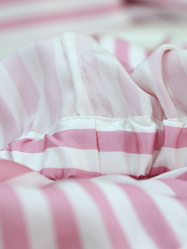 19 Momme Striped Long Sleeve Silk Pajama Shorts Set