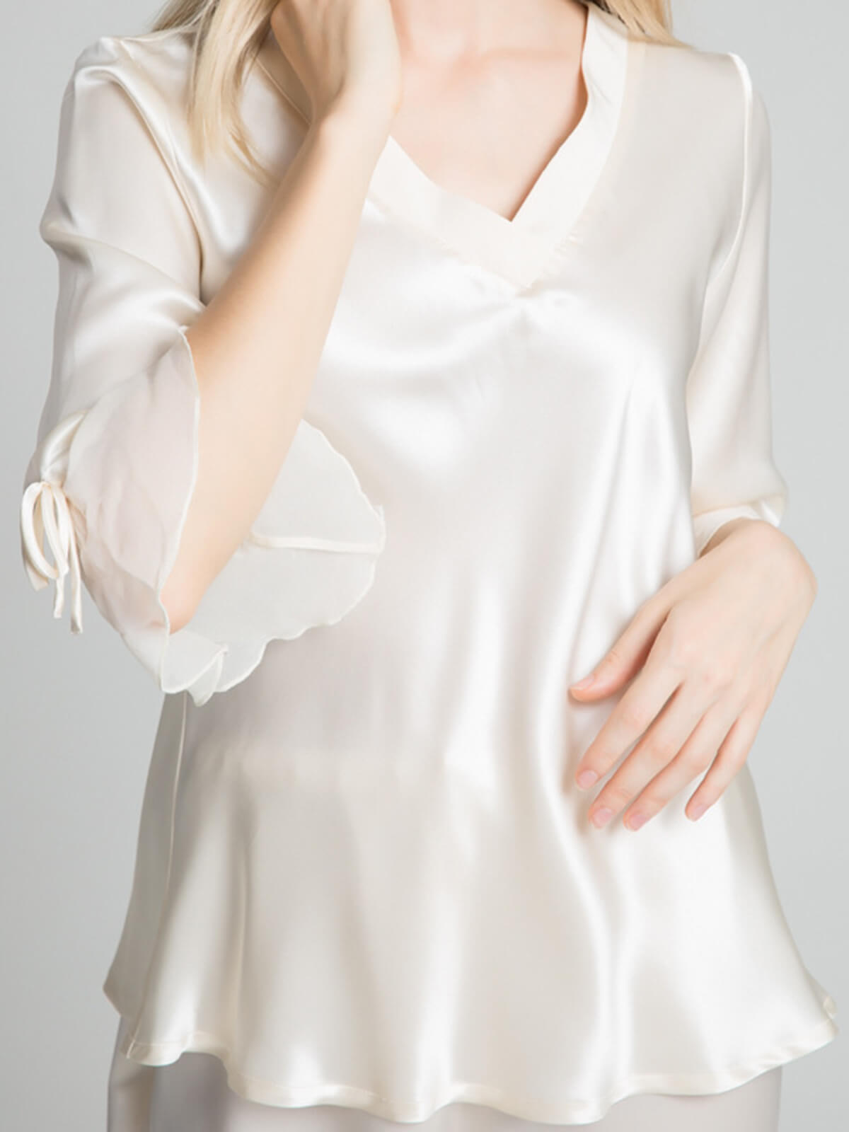 19 Momme Half Sleeve Pure Silk Pajamas Set with Ruffles