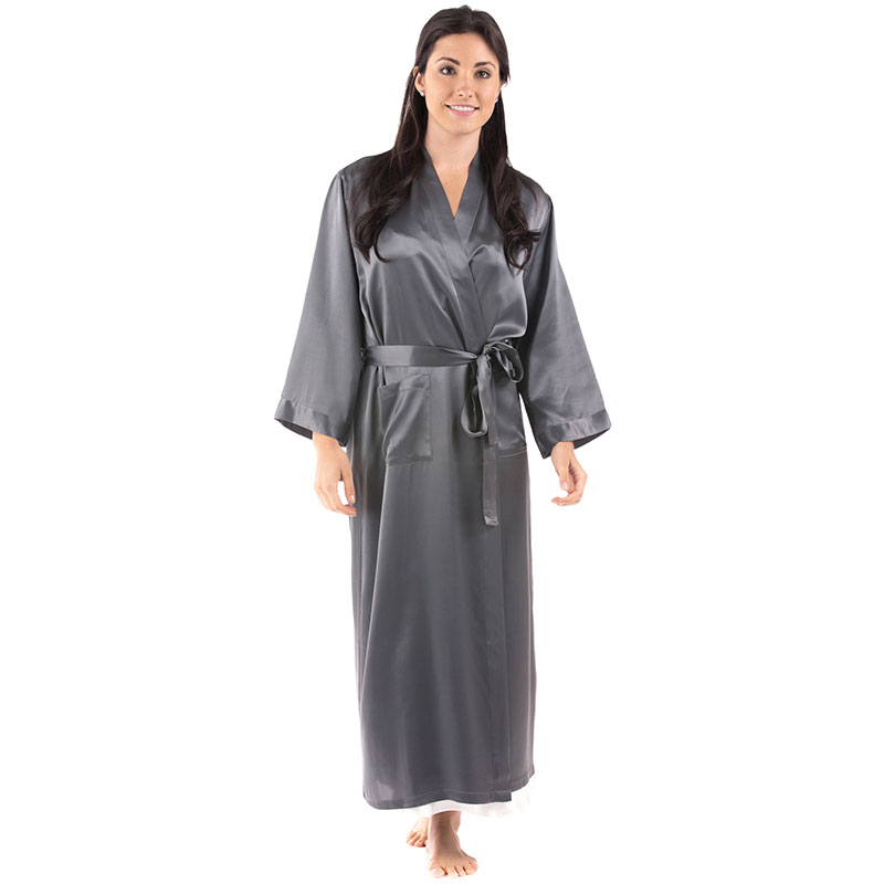 22 Momme Stand Collar Full Length Silk Robe For Women [FS086] - $199.00 ...
