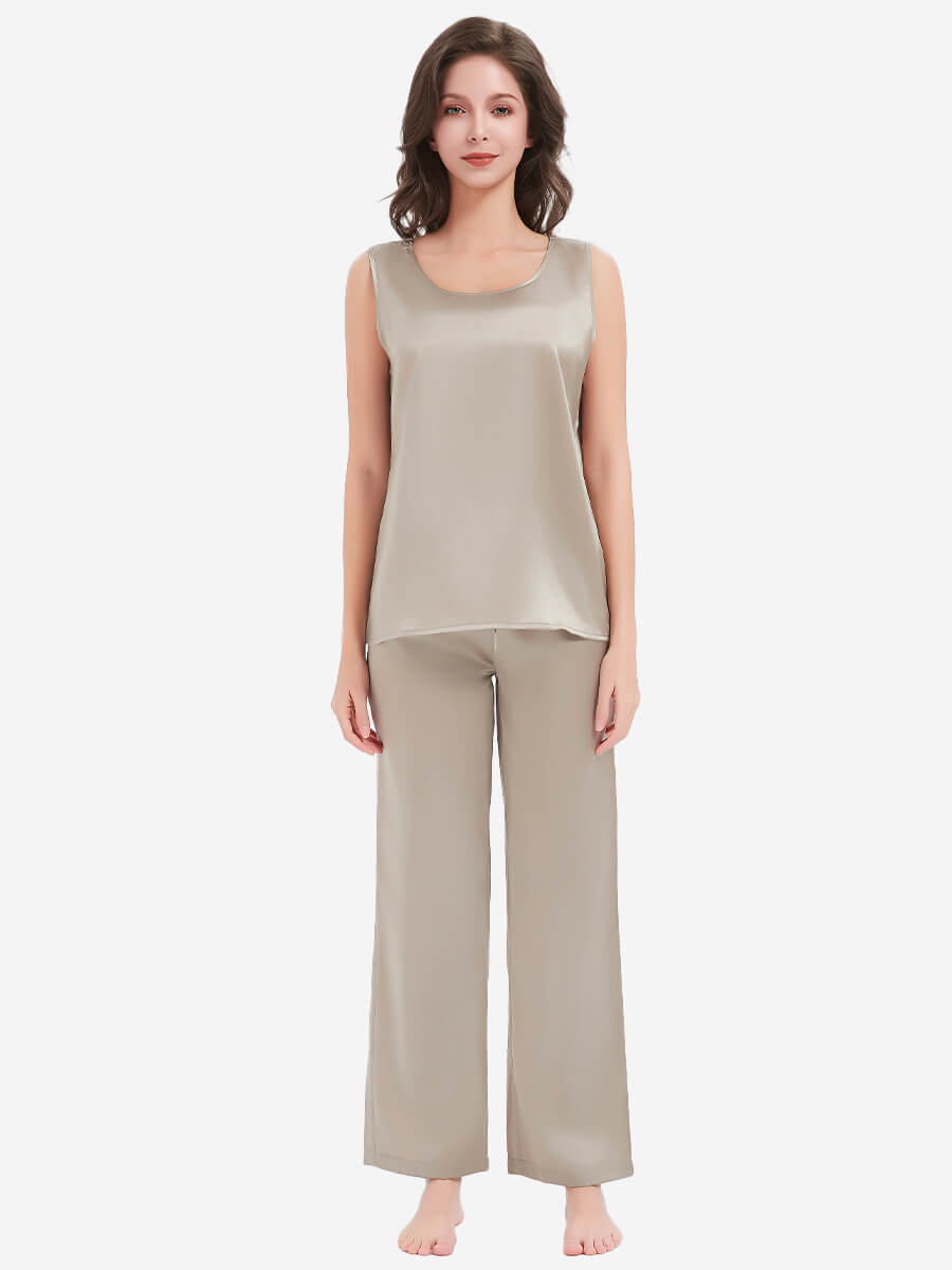 22 Momme Classic Silk Tank Top and Pajama Pants Set for Women