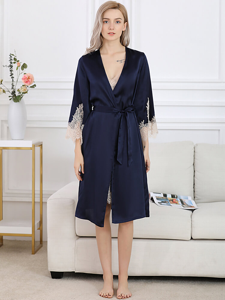 22 Momme Soft Silk Lace Chemise and Robe Set