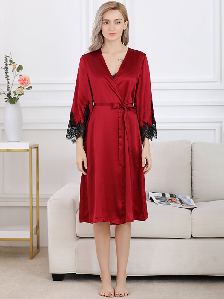 22 Momme Soft Silk Lace Chemise and Robe Set