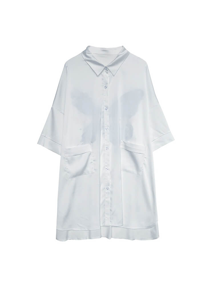 19 Momme Butterfly Printed Silk Boyfriend Nightshirt For Women
