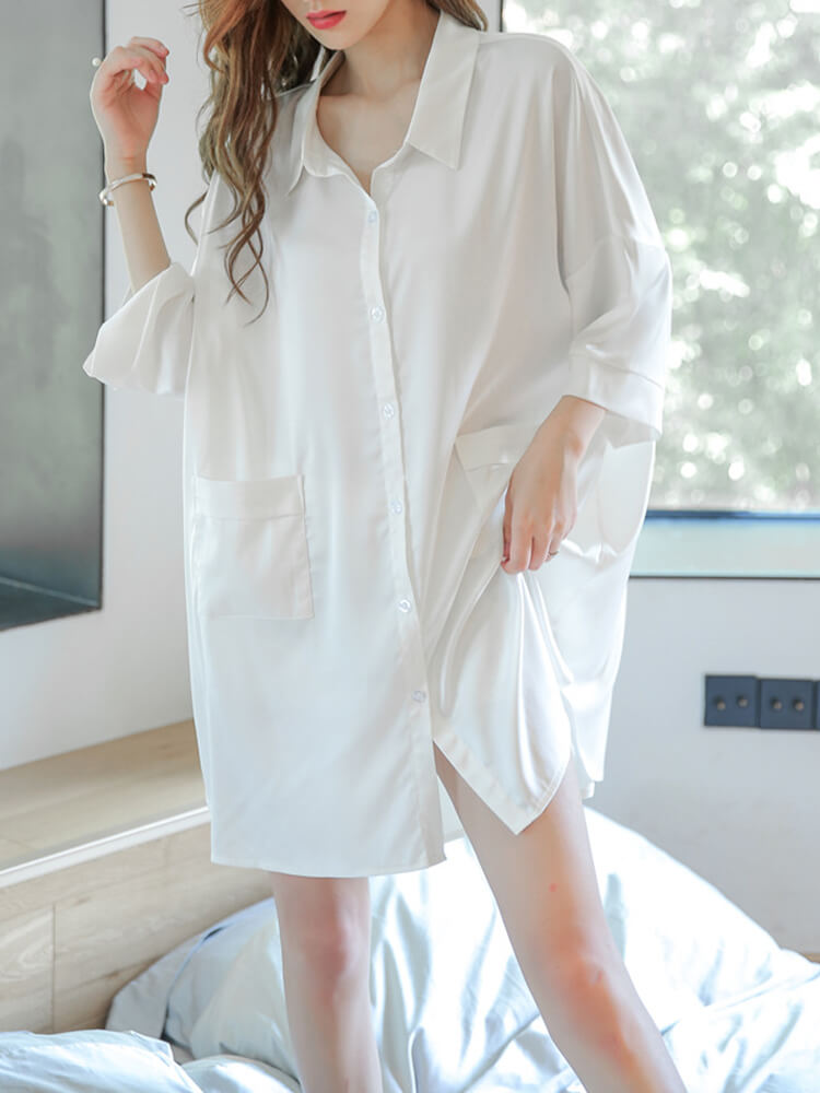 19 Momme Butterfly Printed Silk Boyfriend Nightshirt For Women