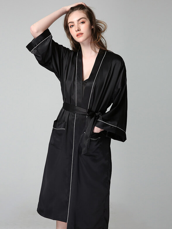 22 Momme Classic Long Silk Nightgown and Robe Set [FS117] - $279.00 ...