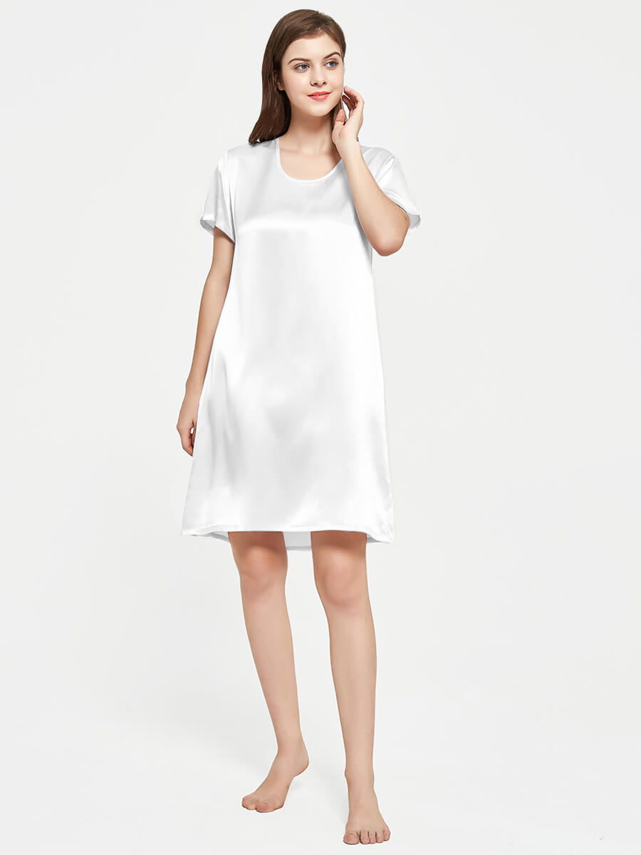 19 Momme Simple Short-Sleeve Round Neck Silk Nightgown