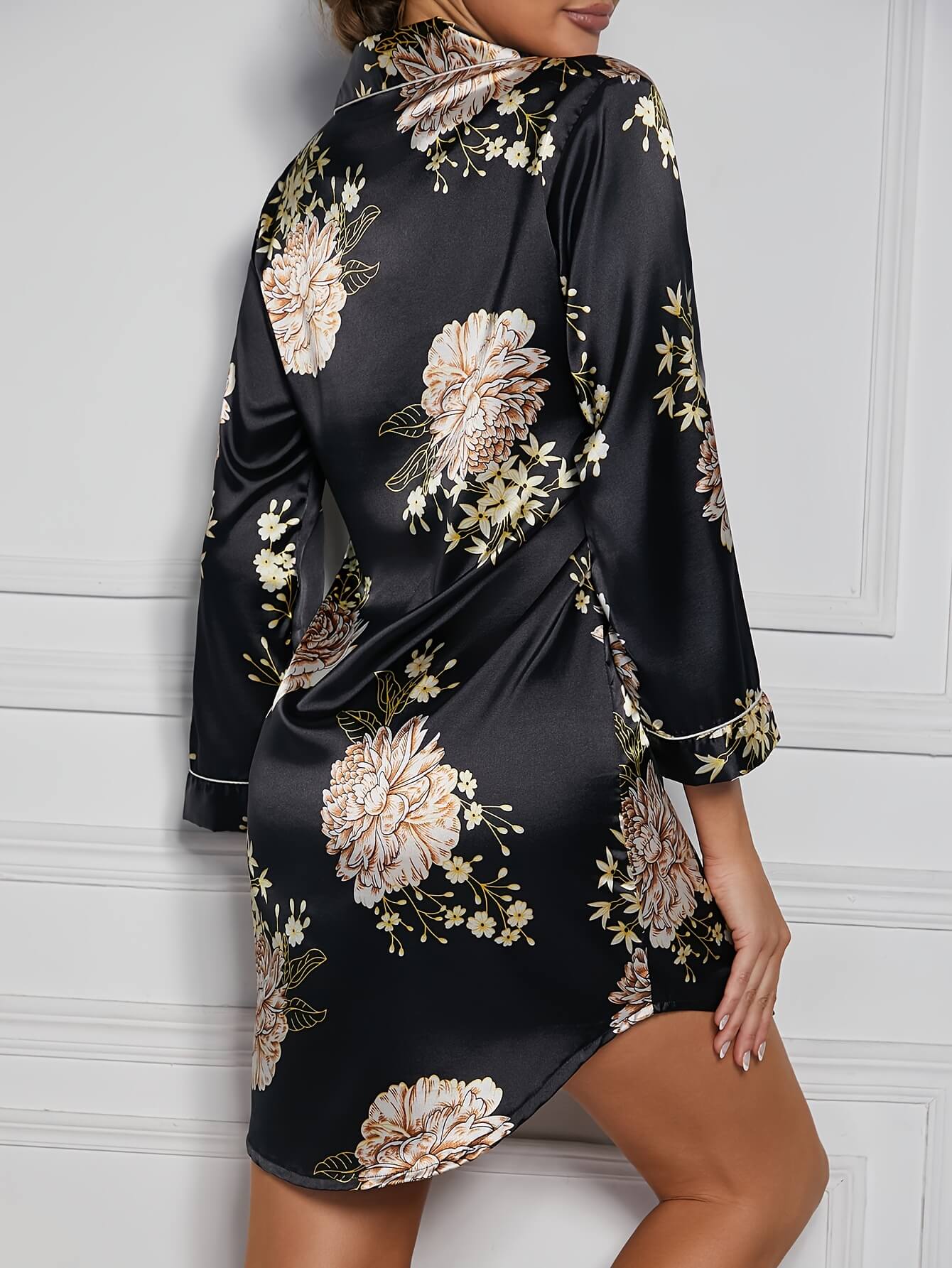 22 Momme Women's Summer Floral 100% Silk Pajama Shirt Dress