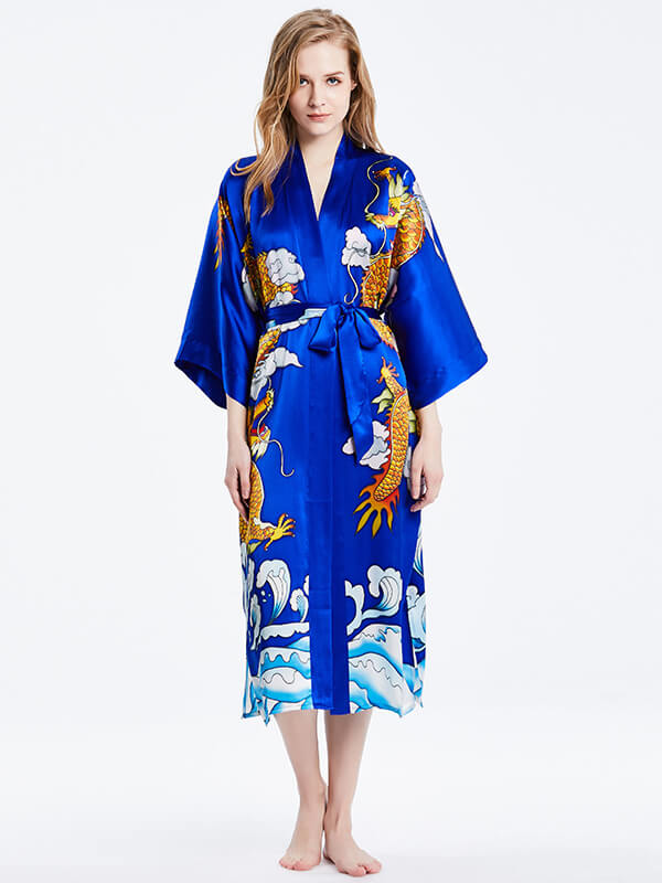 16 Momme Dragon Long Silk Kimono Robe