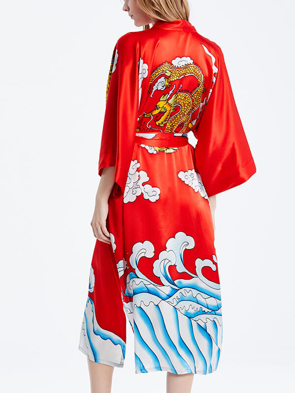 16 Momme Dragon Long Silk Kimono Robe