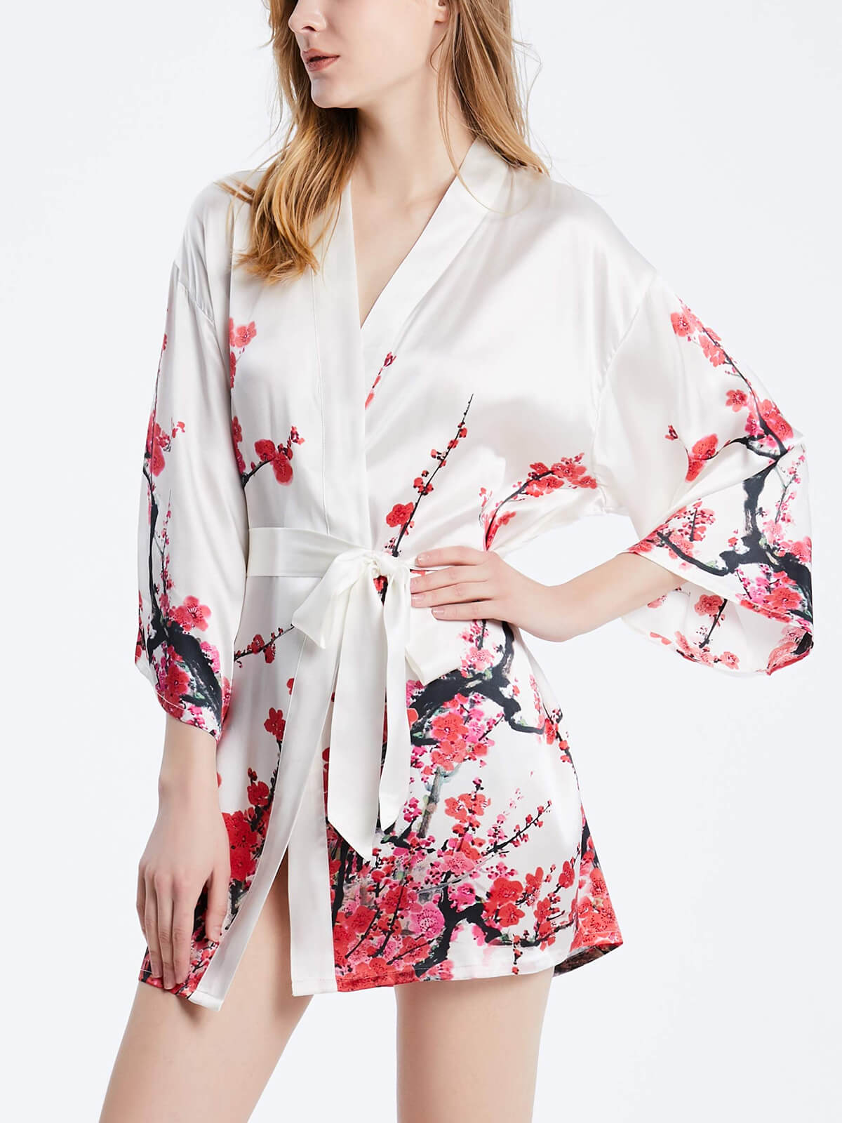 16 Momme Beautiful Butterfly Print Long Silk Kimono Robe