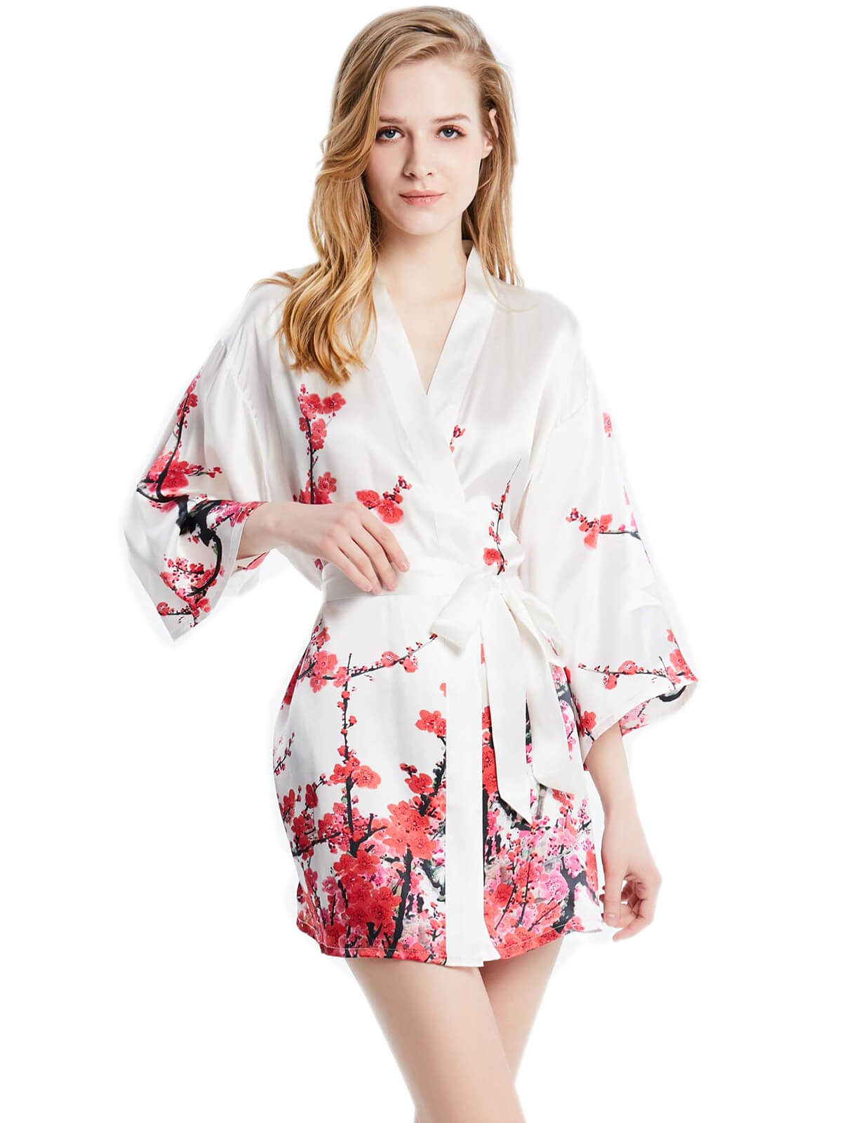 16 Momme Beautiful Butterfly Print Long Silk Kimono Robe