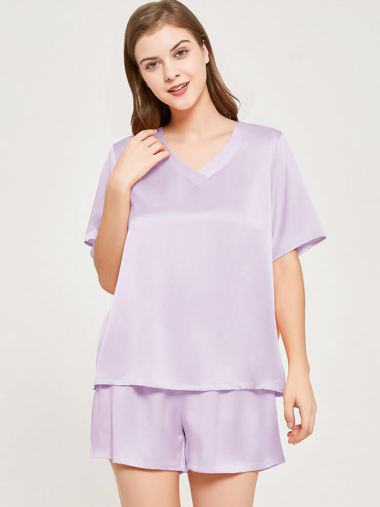 19 Momme V-neck Comfortable Short Silk Pajama Set for Women