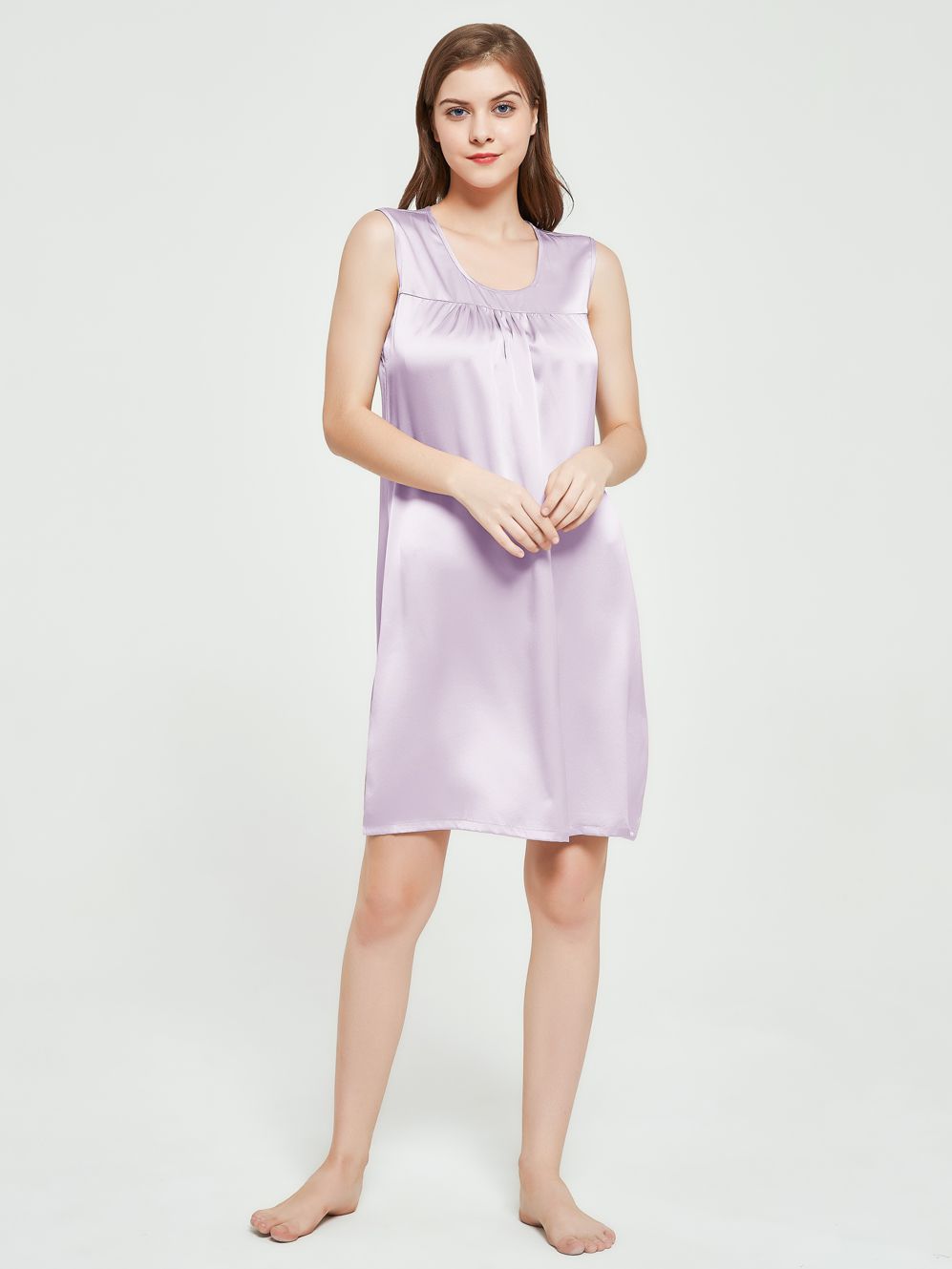 Comfy Rosy Pink Sleeveless Round Neck Silk Nightgown