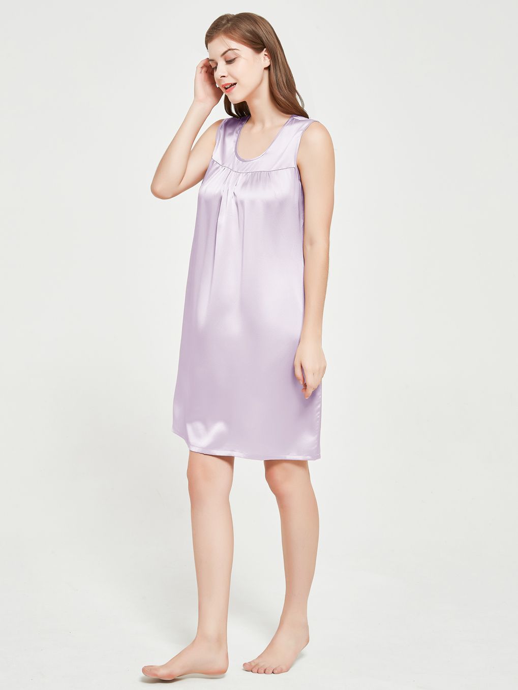 Comfy Rosy Pink Sleeveless Round Neck Silk Nightgown