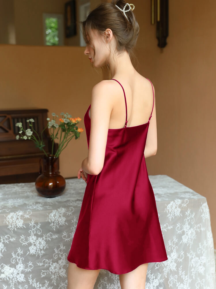 22 Momme V-Neck Silk Slip Dress Silk Mini Nightgown