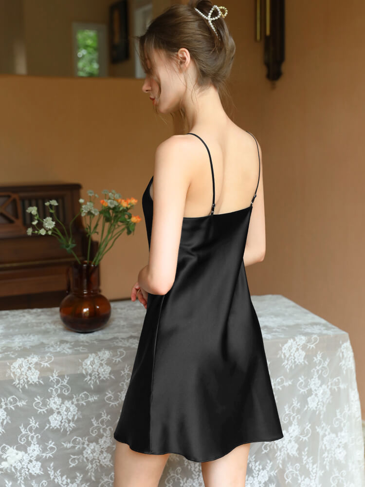 22 Momme V-Neck Silk Slip Dress Silk Mini Nightgown