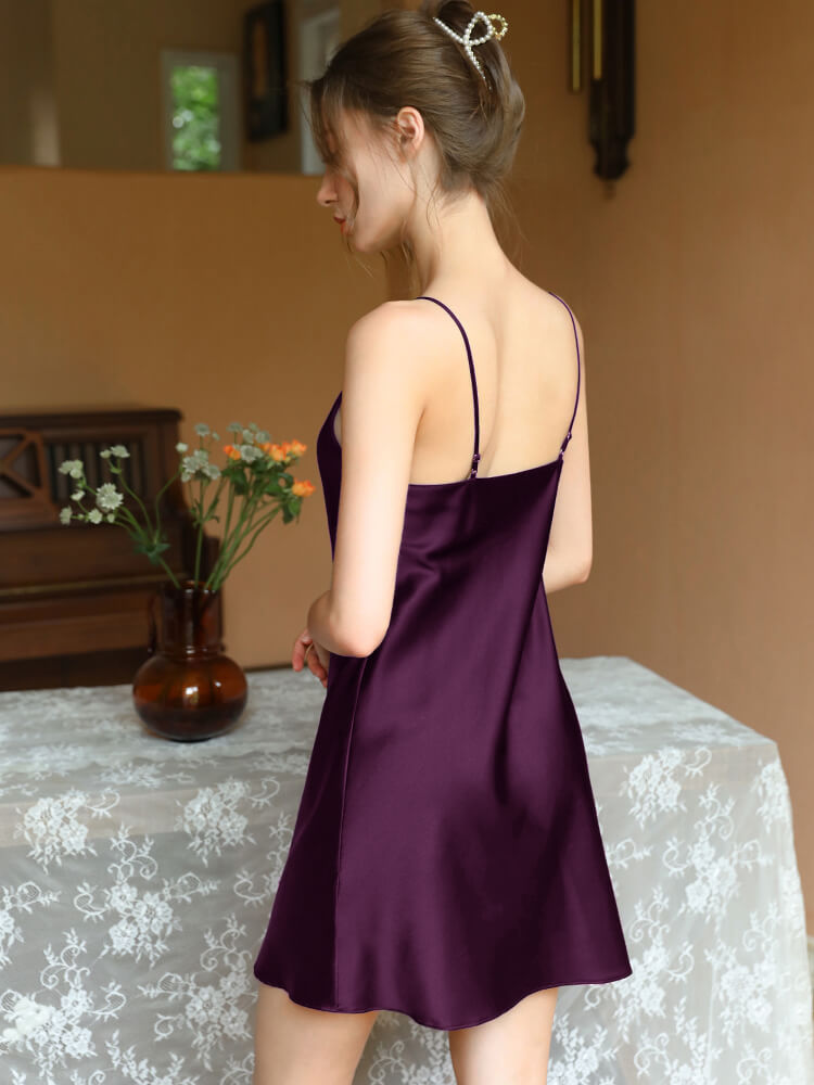 22 Momme V-Neck Silk Slip Dress Silk Mini Nightgown