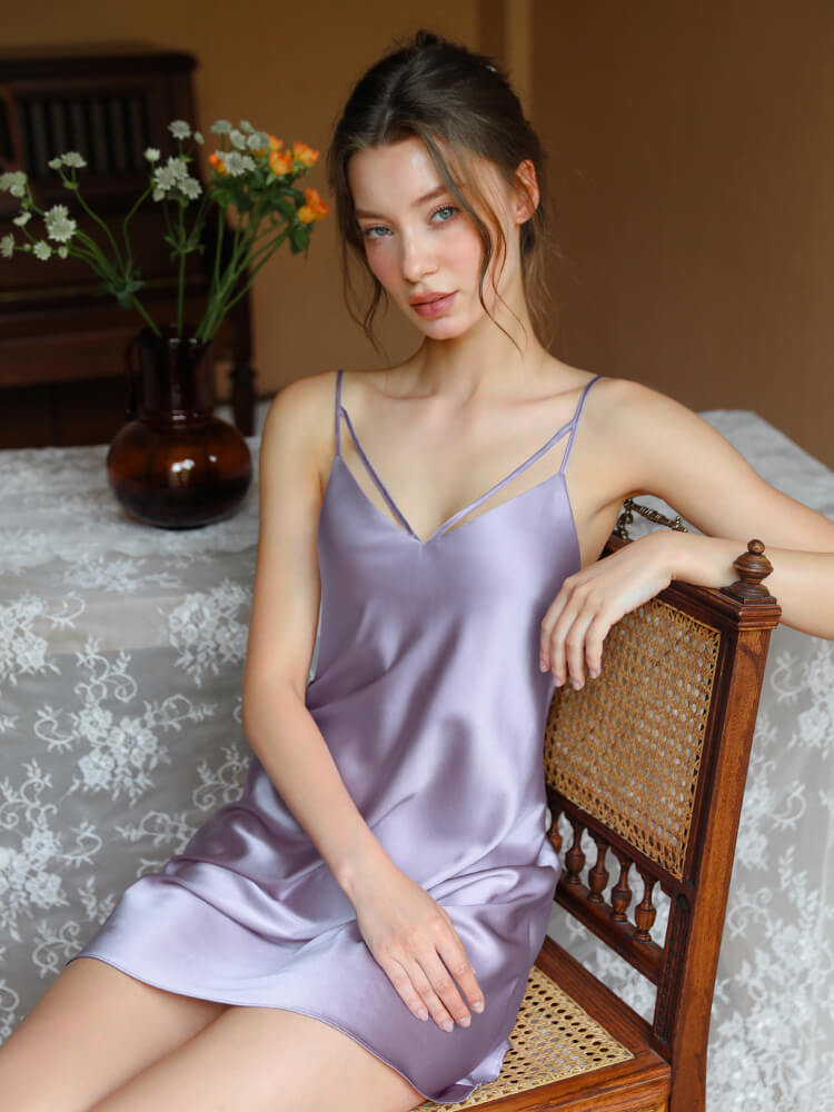 22 Momme V-Neck Silk Slip Dress Silk Mini Nightgown