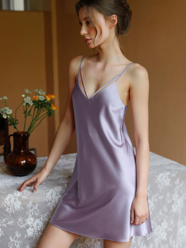 22 Momme V-Neck Silk Slip Dress Silk Mini Nightgown