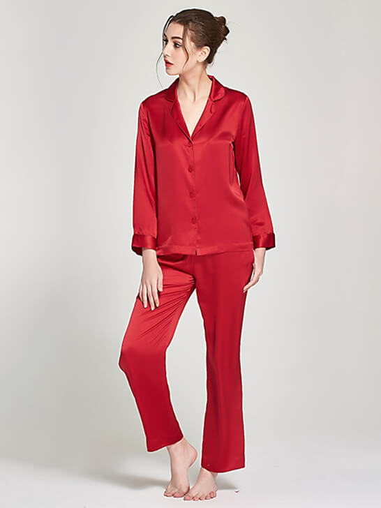 19 Momme Elegant Solid Color Full Length Silk Pajamas Set