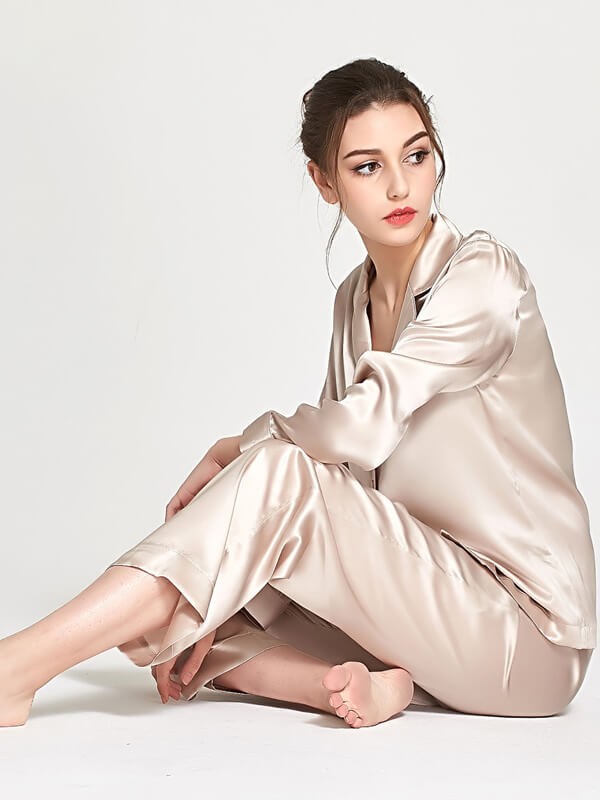 19 Momme Classic Solid Color Long Silk Pajama Set For Women