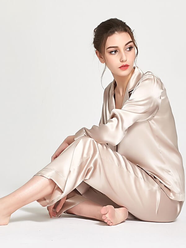 19 Momme Elegant Solid Color Full Length Silk Pajamas Set