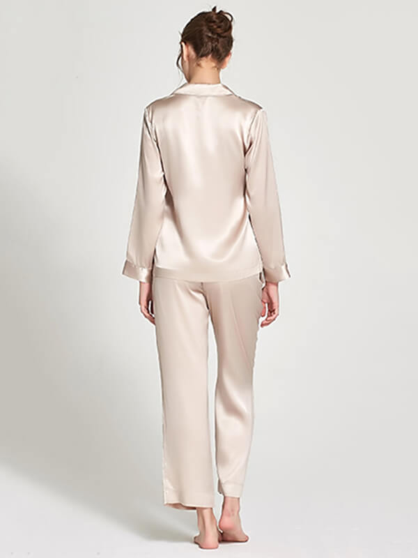 19 Momme Elegant Solid Color Full Length Silk Pajamas Set