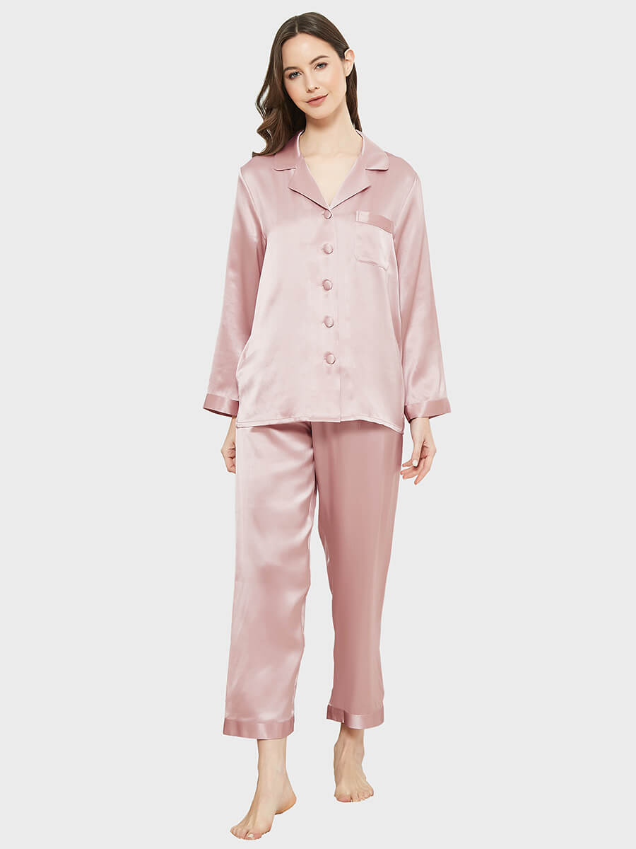 19 Momme Elegant Solid Color Full Length Silk Pajamas Set