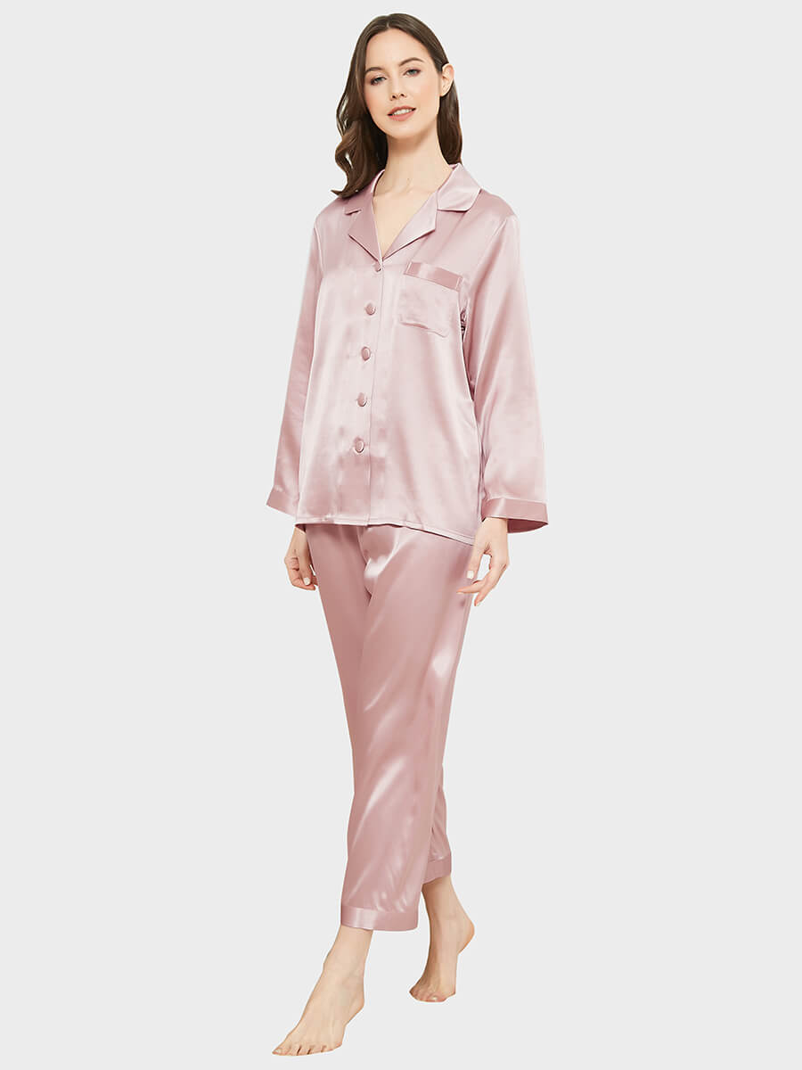 19 Momme Elegant Solid Color Full Length Silk Pajamas Set
