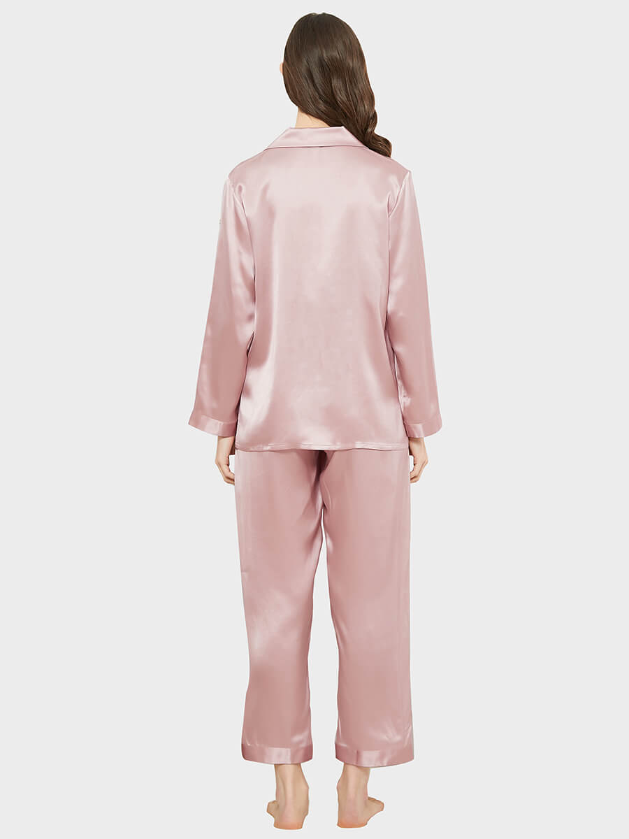 19 Momme Elegant Solid Color Full Length Silk Pajamas Set