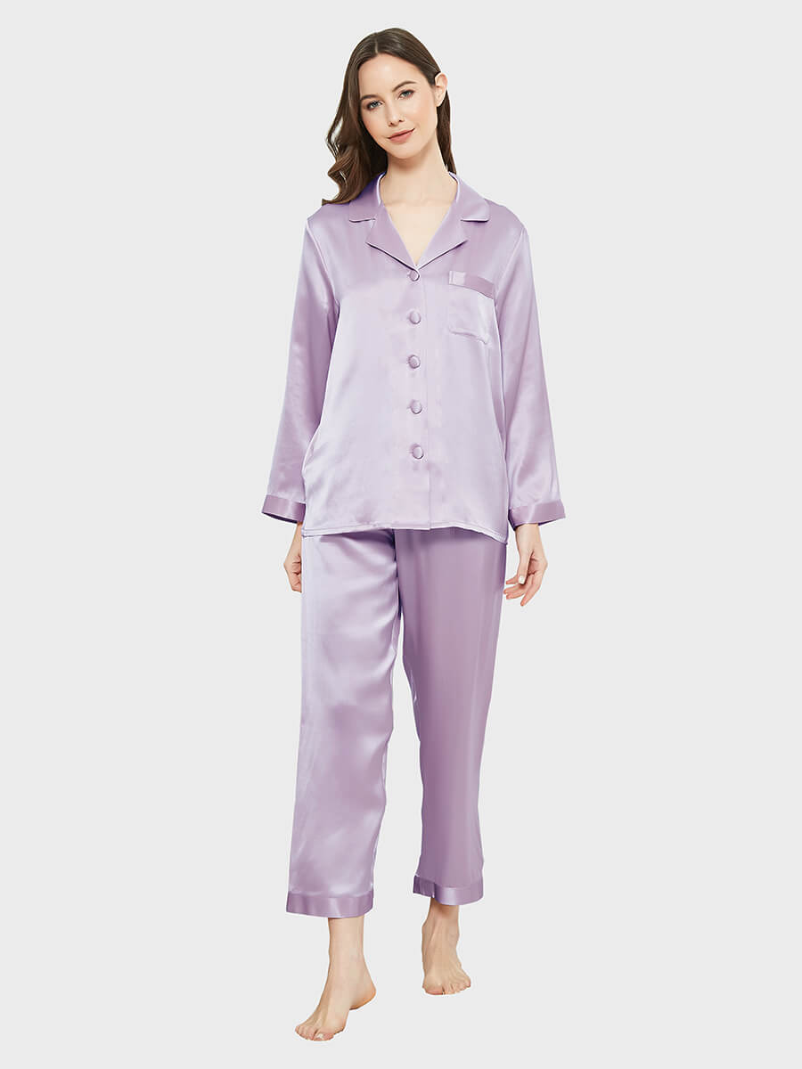 19 Momme Elegant Solid Color Full Length Silk Pajamas Set