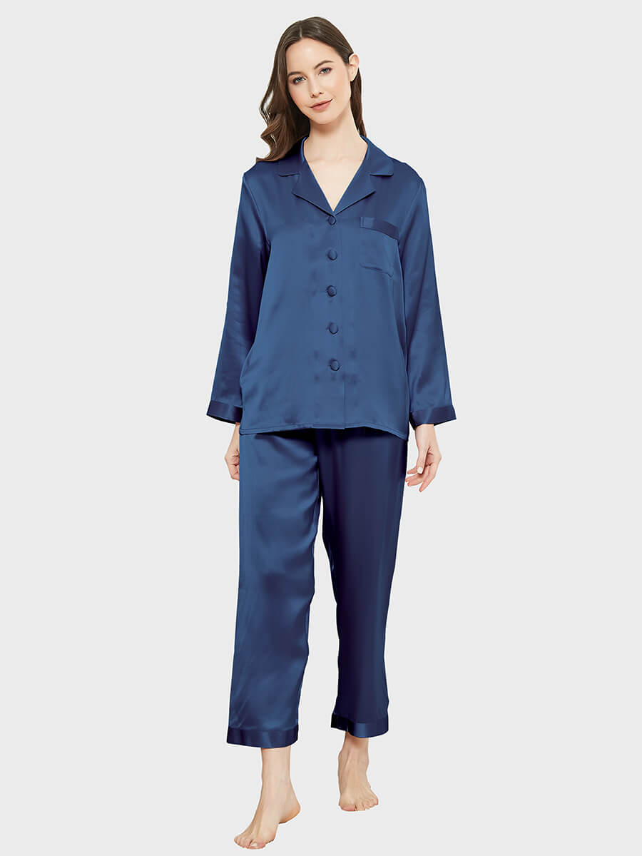 19 Momme Elegant Solid Color Full Length Silk Pajamas Set