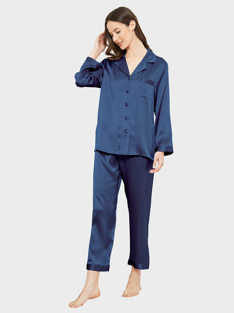 22 Momme Classic Solid Color Full Length Silk PJ Set for Women