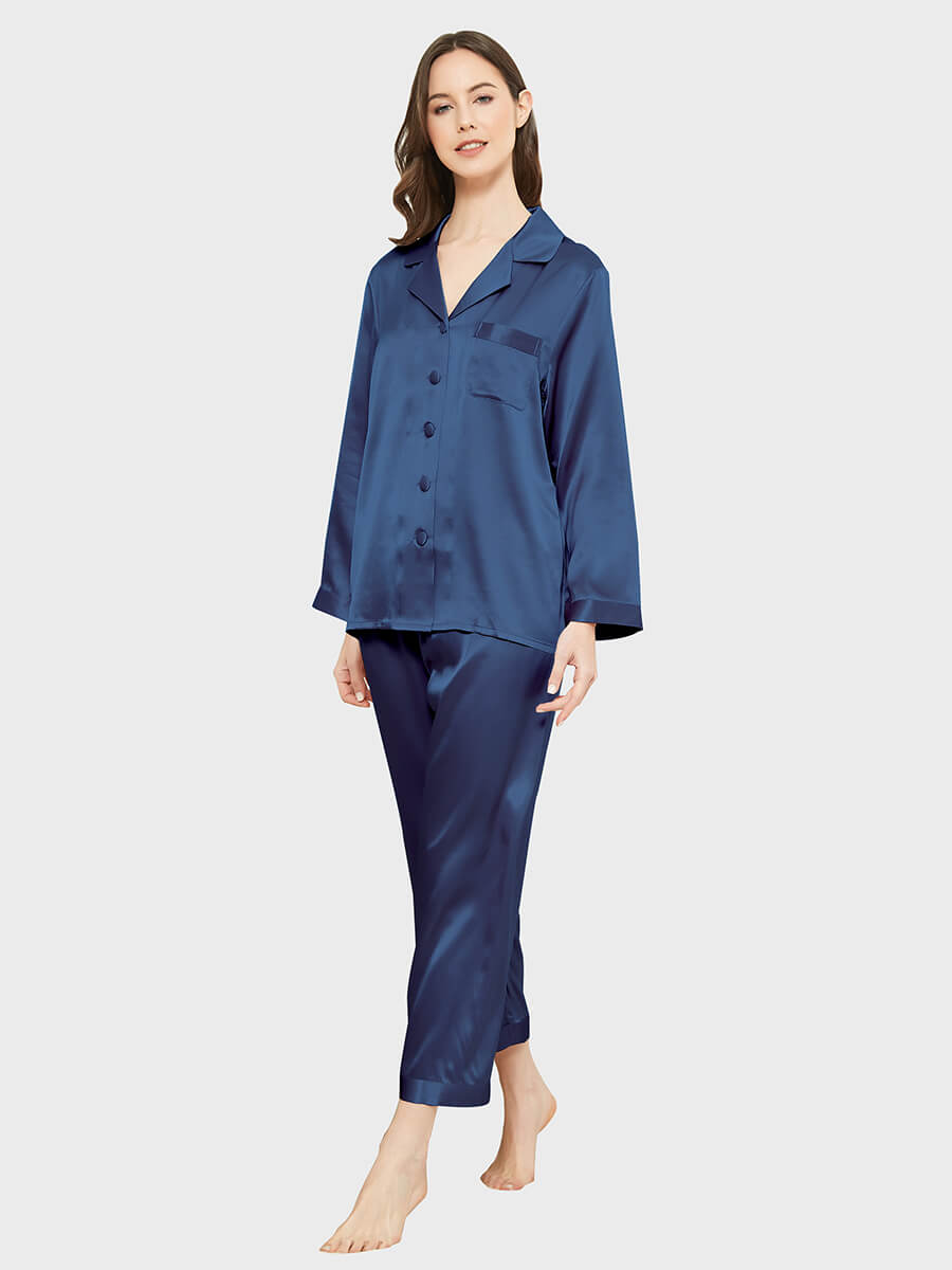 19 Momme Elegant Solid Color Full Length Silk Pajamas Set