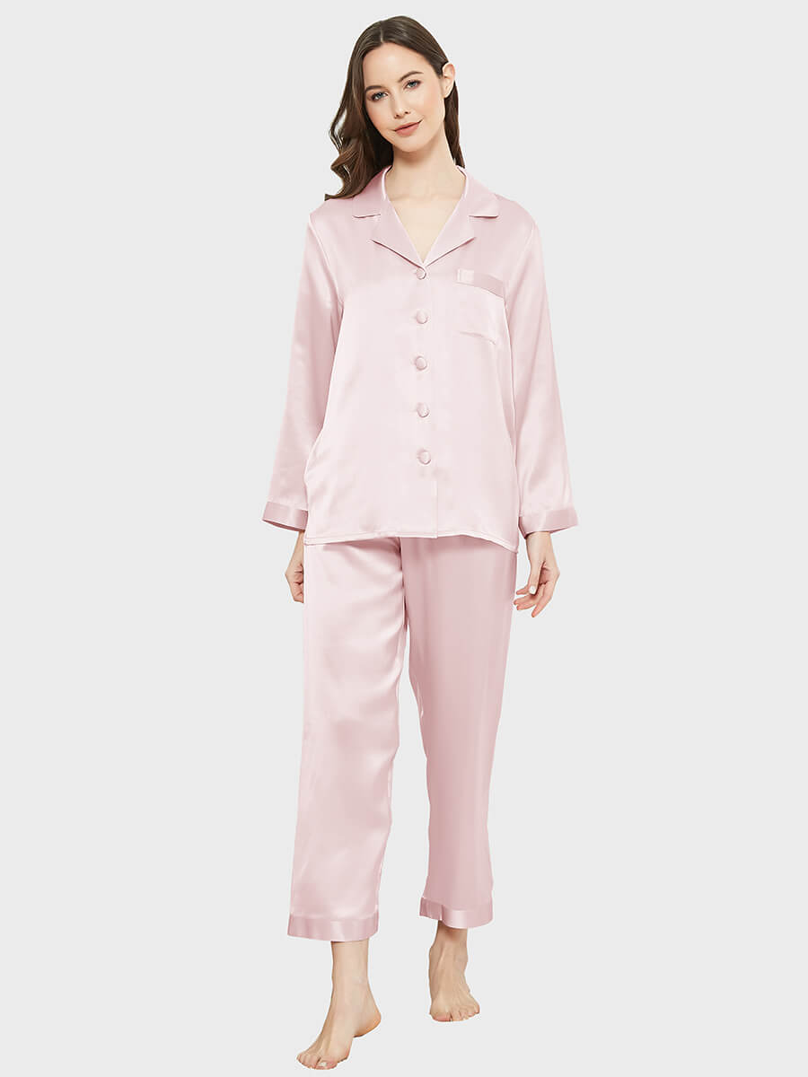 19 Momme Elegant Solid Color Full Length Silk Pajamas Set