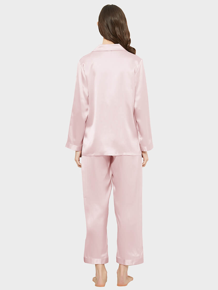 19 Momme Elegant Solid Color Full Length Silk Pajamas Set