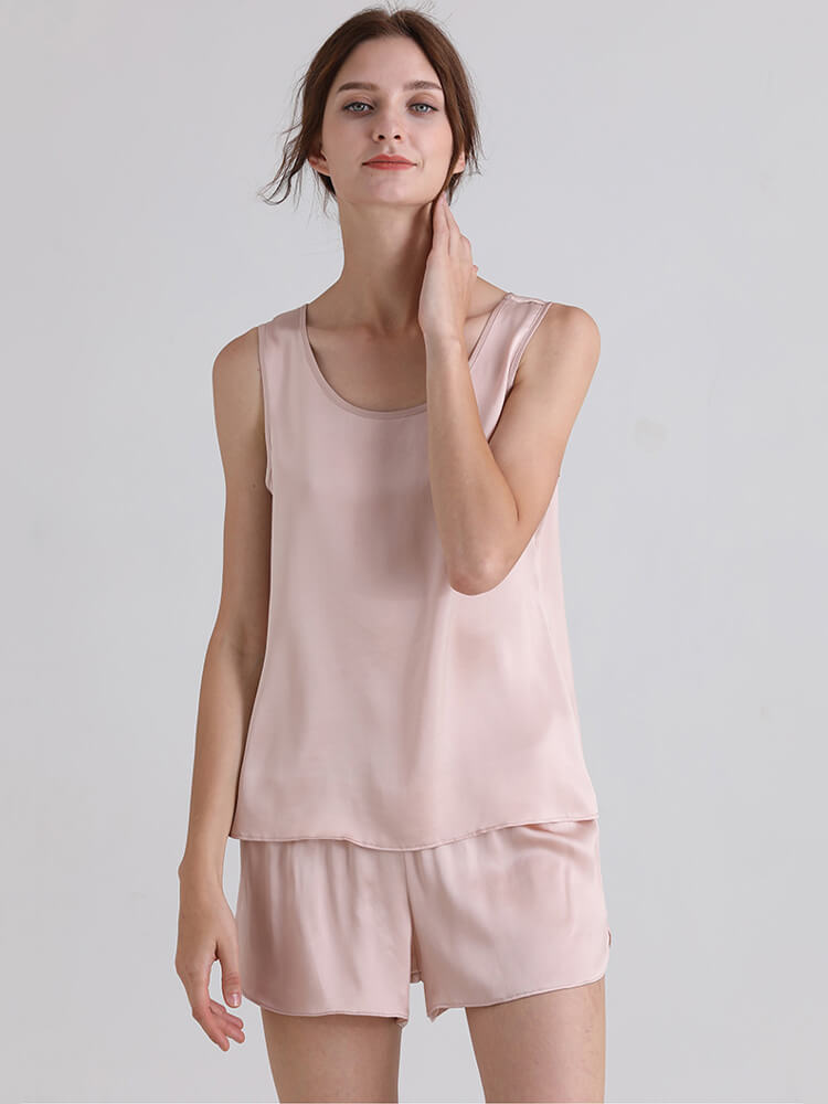 22 Momme Ladies Relaxed Style Silk Tank and Pajama Shorts Set