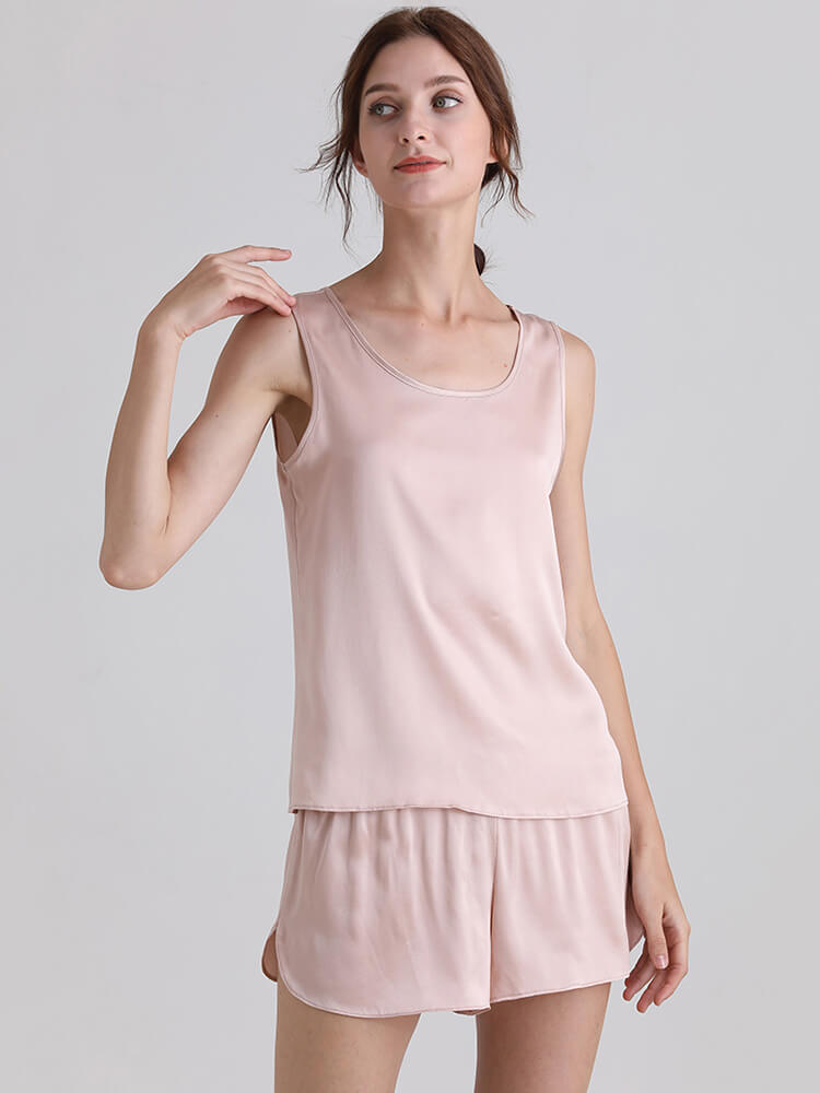 22 Momme Ladies Relaxed Style Silk Tank and Pajama Shorts Set
