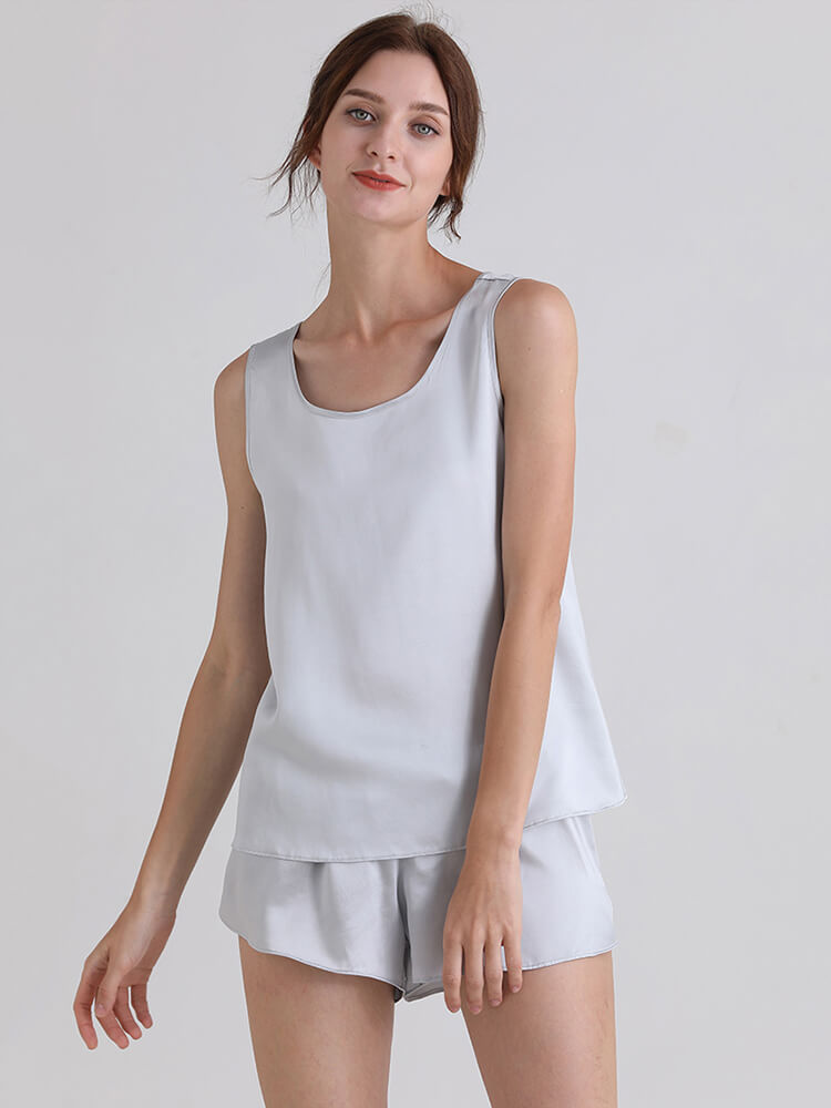 22 Momme Ladies Relaxed Style Silk Tank and Pajama Shorts Set