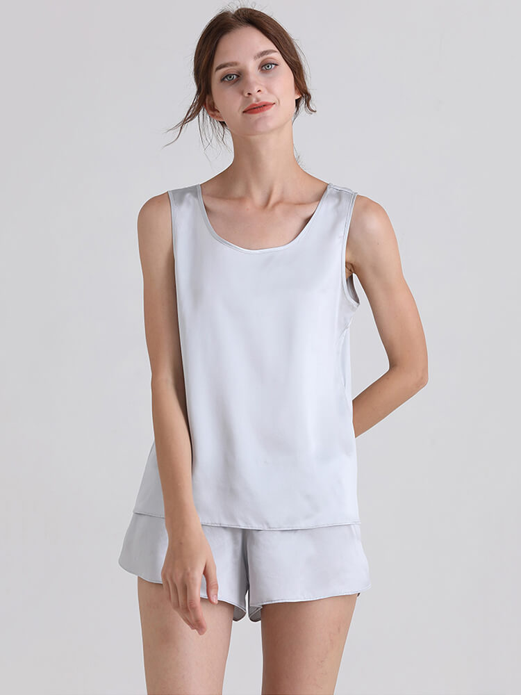 22 Momme Ladies Relaxed Style Silk Tank and Pajama Shorts Set