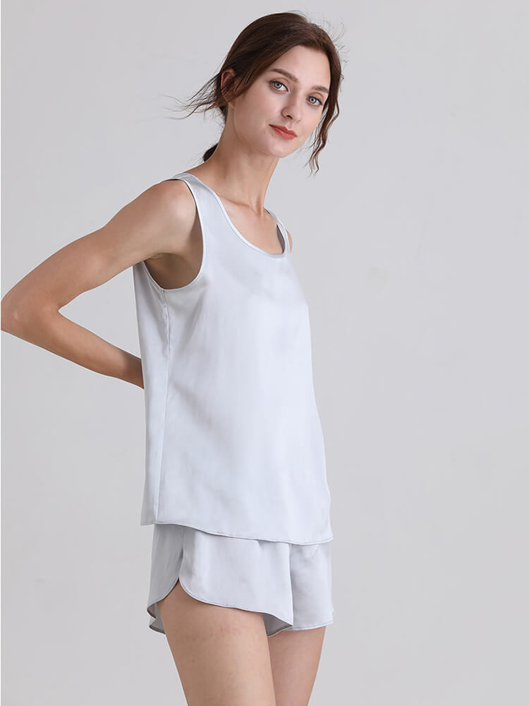22 Momme Ladies Relaxed Style Silk Tank and Pajama Shorts Set