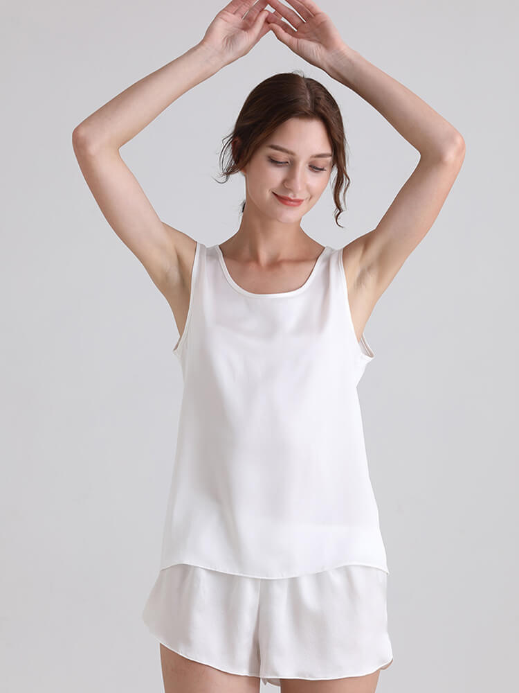22 Momme Ladies Relaxed Style Silk Tank and Pajama Shorts Set