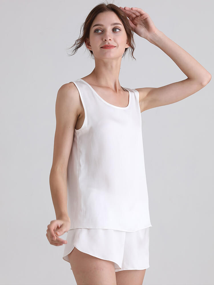 22 Momme Ladies Relaxed Style Silk Tank and Pajama Shorts Set