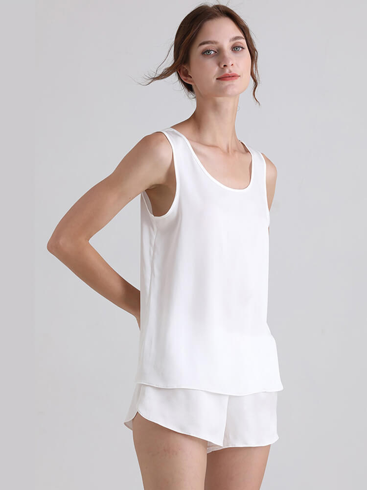 22 Momme Ladies Relaxed Style Silk Tank and Pajama Shorts Set