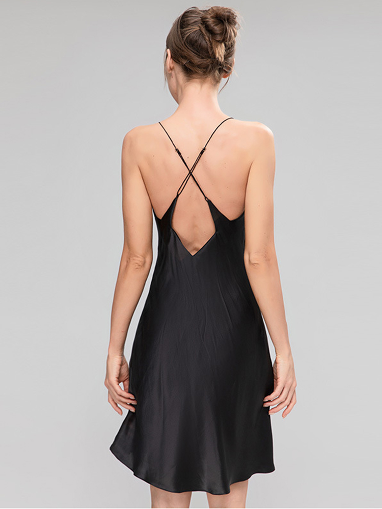 19 Momme Elegant Cowl Neck Lace Up Back Silk Slip Nightgown