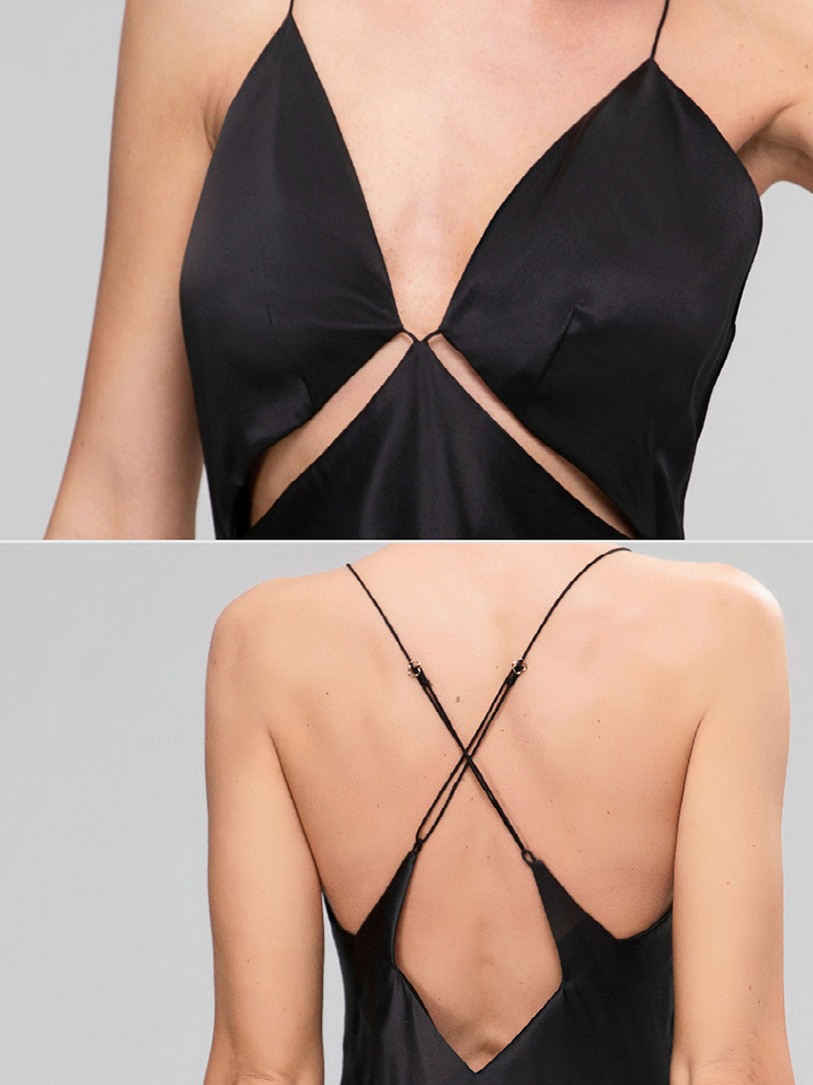 19 Momme Elegant Cowl Neck Lace Up Back Silk Slip Nightgown